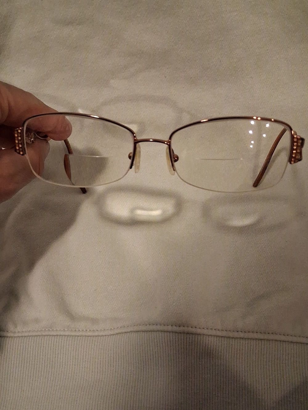 Saks Fifth Avenue Rose Gold Rimless Women's Eyeglasses with Rhinestone Temples